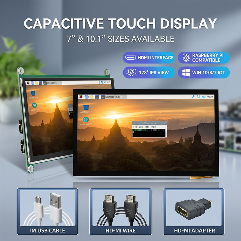 Raspberry Pi 10.1 Inch Capacitive Touch Screen Ips - IPS HDMI Dokunmatik Ekran 7 10.1