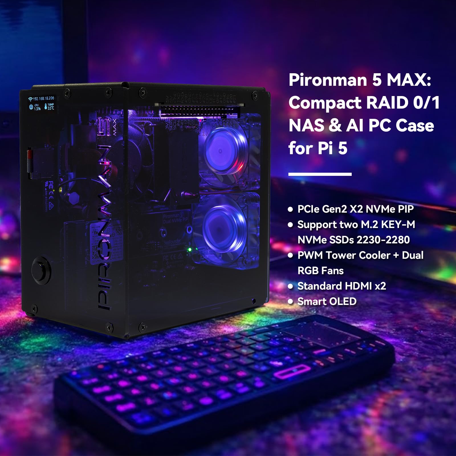 Pironman 5-MAX Çift NVMe M.2 S - Raspberry Pi Ai Kit Hailo-8L incelemesi ve fiyatı
